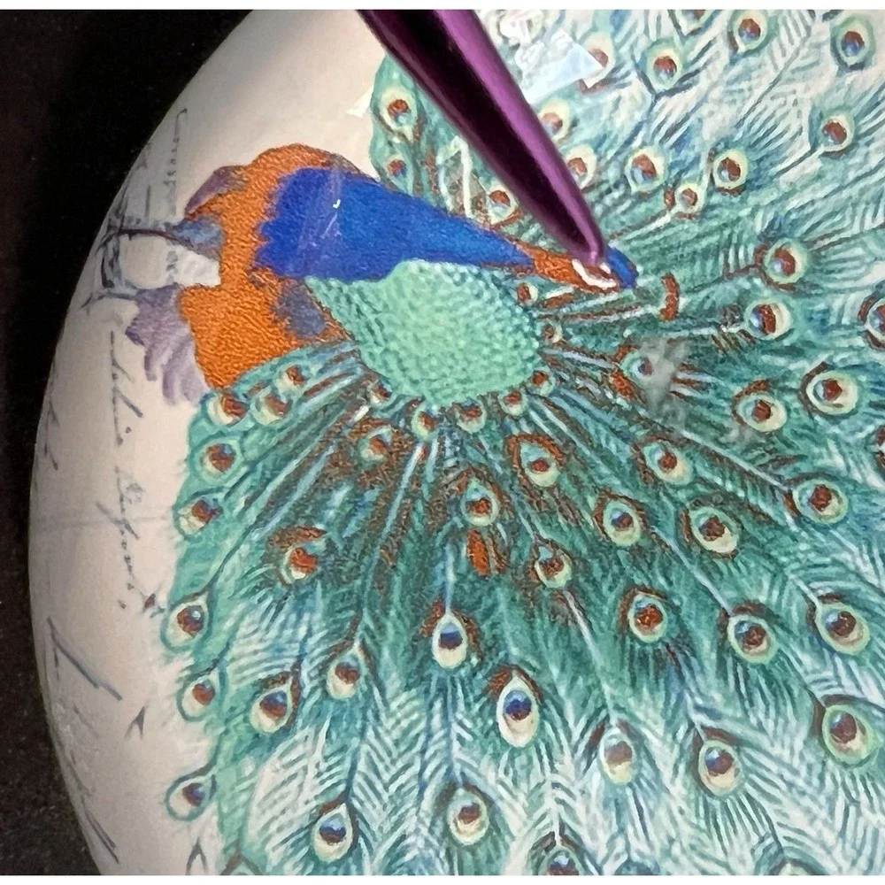 Pier 1 Paperweight Domed Clear Glass Peacock Postcard 3 7/8
